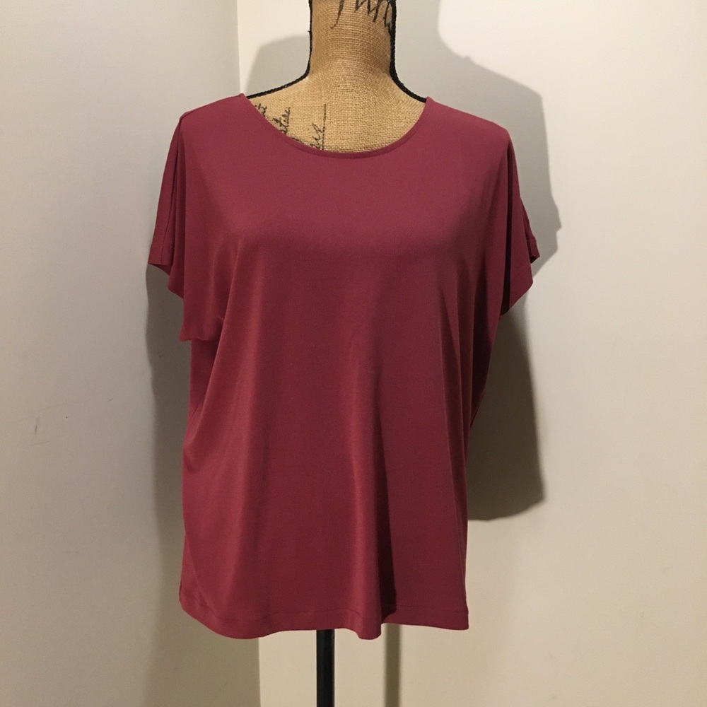 Banana Republic EUC cranberry short sleeve sexy knot back blouse sz L scoop neck - Picture 3 of 5